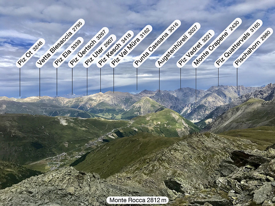 Dalla cima del Monte Rocca verso Trepalle e le montagne sopra Livigno