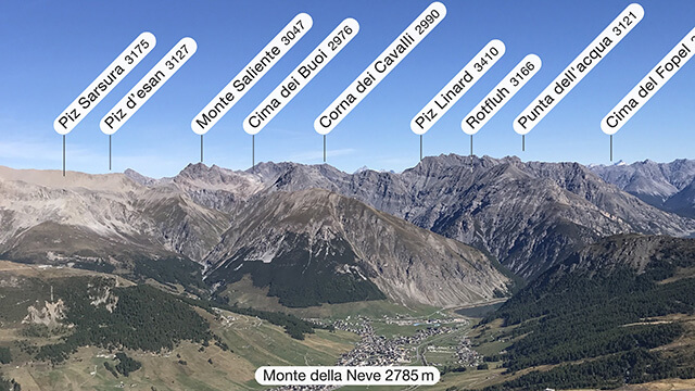 Vista dal Monte della Neve - i nomi delle montagne verso Nord 