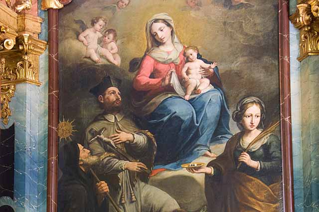 Chiesa di Sant'Antonio Abate a Livigno - un dipinto raffigurante una Madonna con Bambino e Santi Chiesa di Sant'Antonio Abate - Livigno - dipinto con Madonna con Bambino e santi