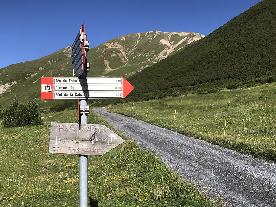 Val Federia - la segnaletica per prendere la stradina delle tee e tornare a valle a mezza costa