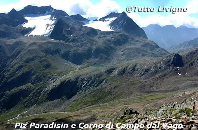 Piz Paradisino (sinistra( E Corno di Campo visti dalla cima del Vago Piz Paradisino (sinistra( E Corno di Campo visti dalla cima del Vago