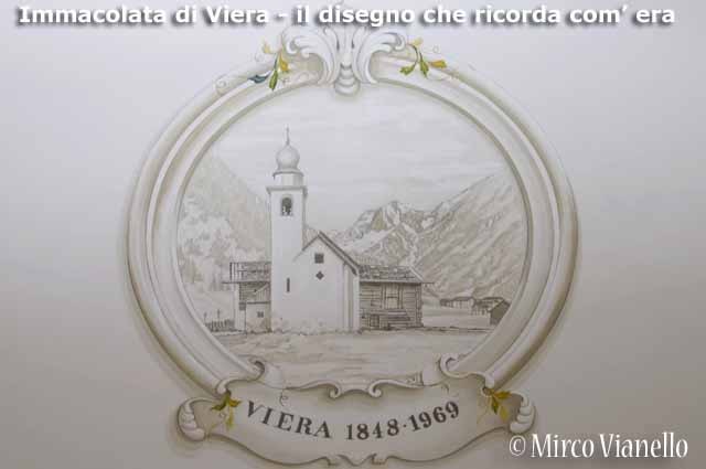Chiesa dell'Immacolata di Viera a Livigno - disegno in ricordo della chiesina abbattuta originariamente all'uscita della Val Viera - ora lago Chiesa dell'Immacolata di Viera - Livigno - disegno della chiesina abbattuta